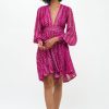 Clothing Oliphant | V-Neck Mini Dress- Melrose Magenta