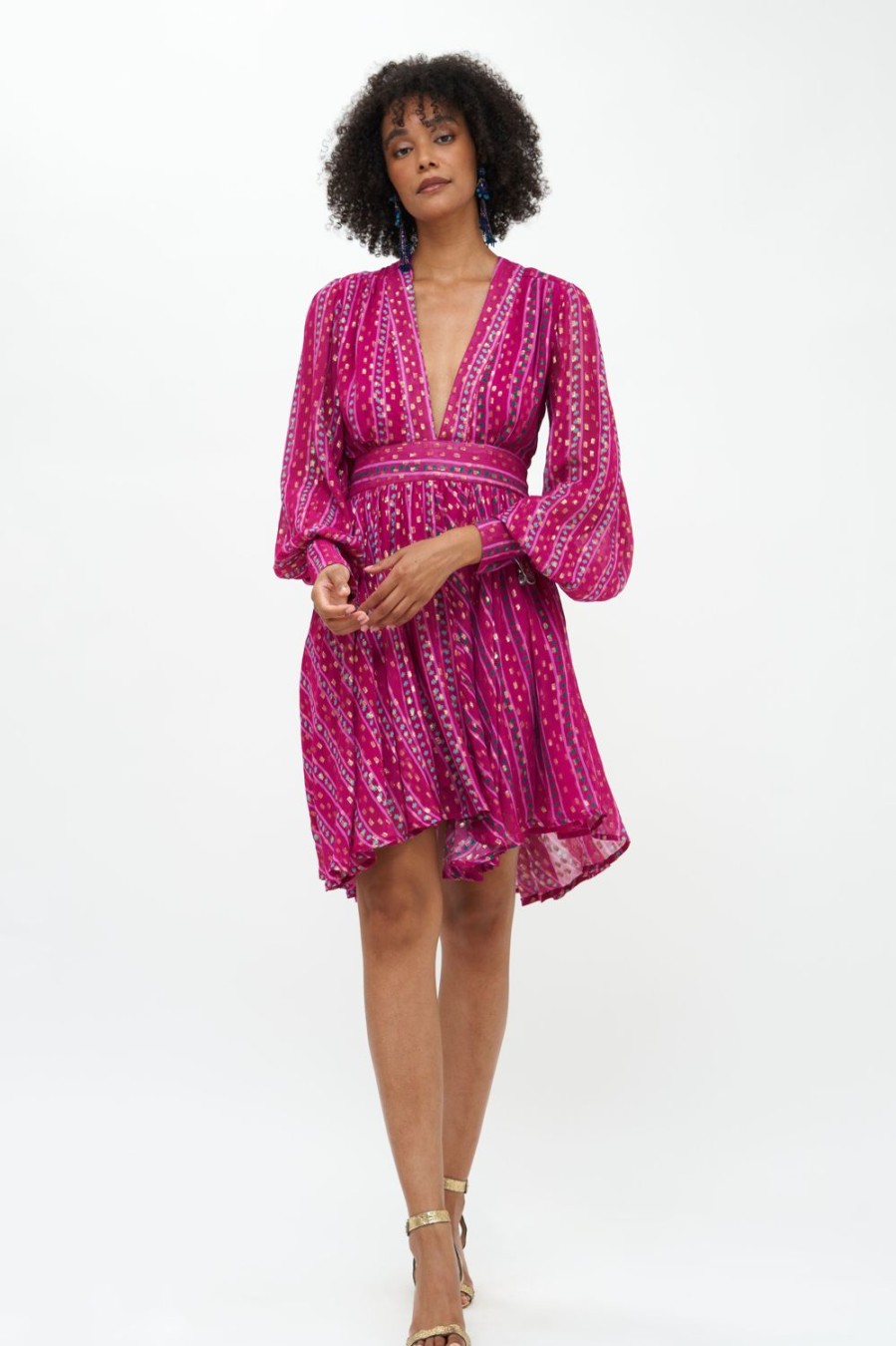 Clothing Oliphant | V-Neck Mini Dress- Melrose Magenta