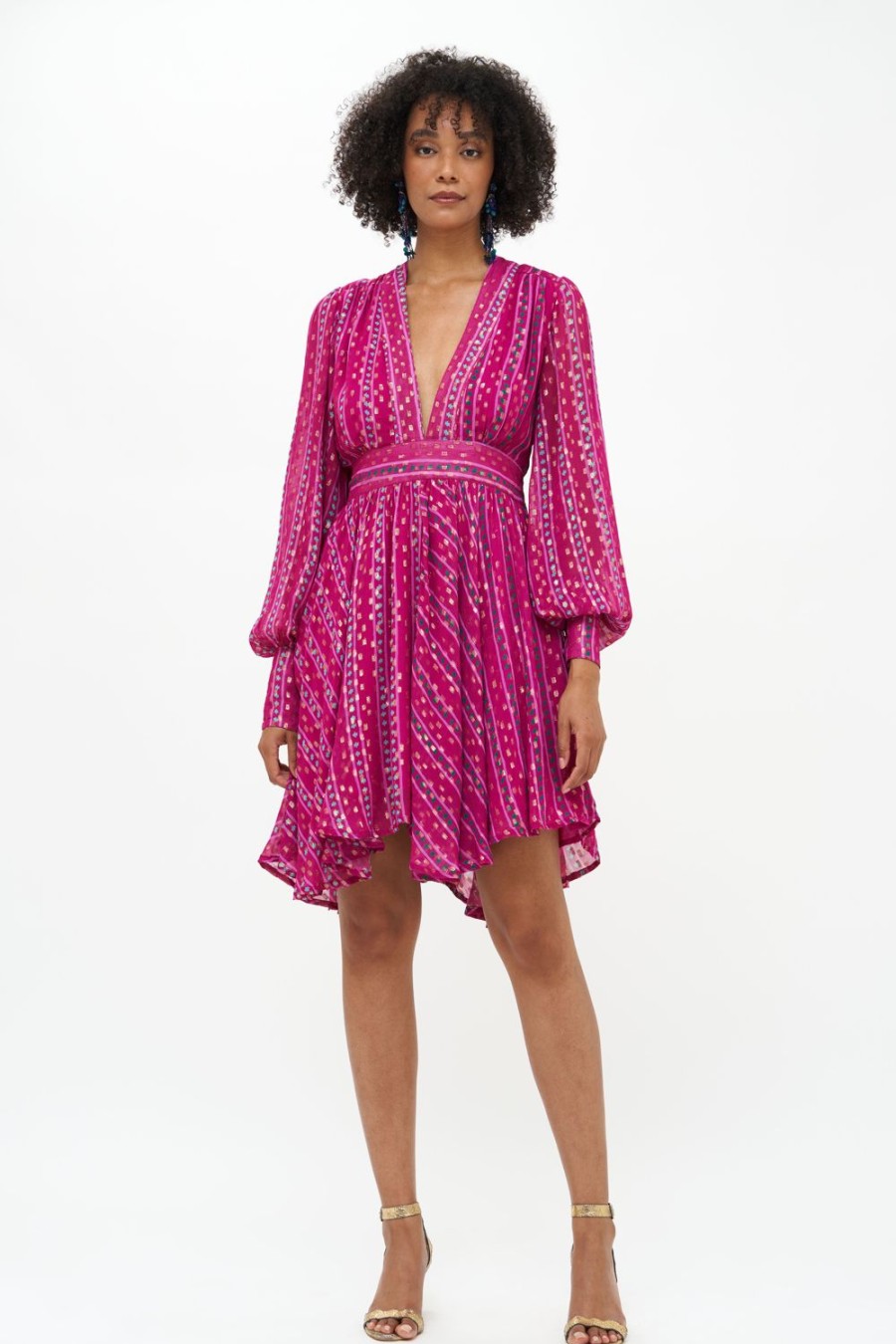 Clothing Oliphant | V-Neck Mini Dress- Melrose Magenta