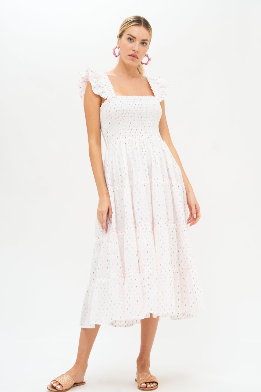 Clothing Oliphant | Smocked Ruffle Strap Midi- Dipsy White