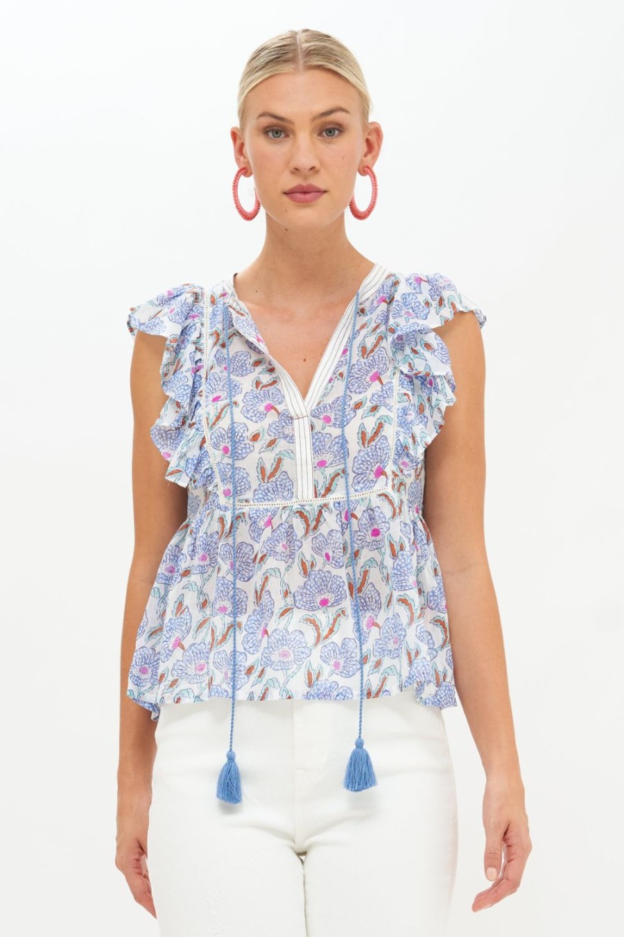 Clothing Oliphant | Flirty Tie Top- Lucia Blue