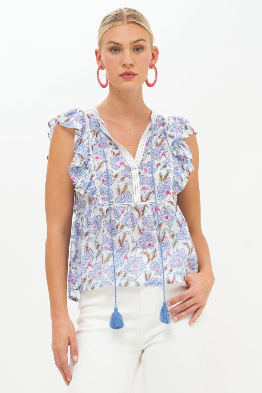 Clothing Oliphant | Flirty Tie Top- Lucia Blue