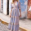 Clothing Oliphant | V-Neck Cuffed Maxi- Samoa Blue Gold