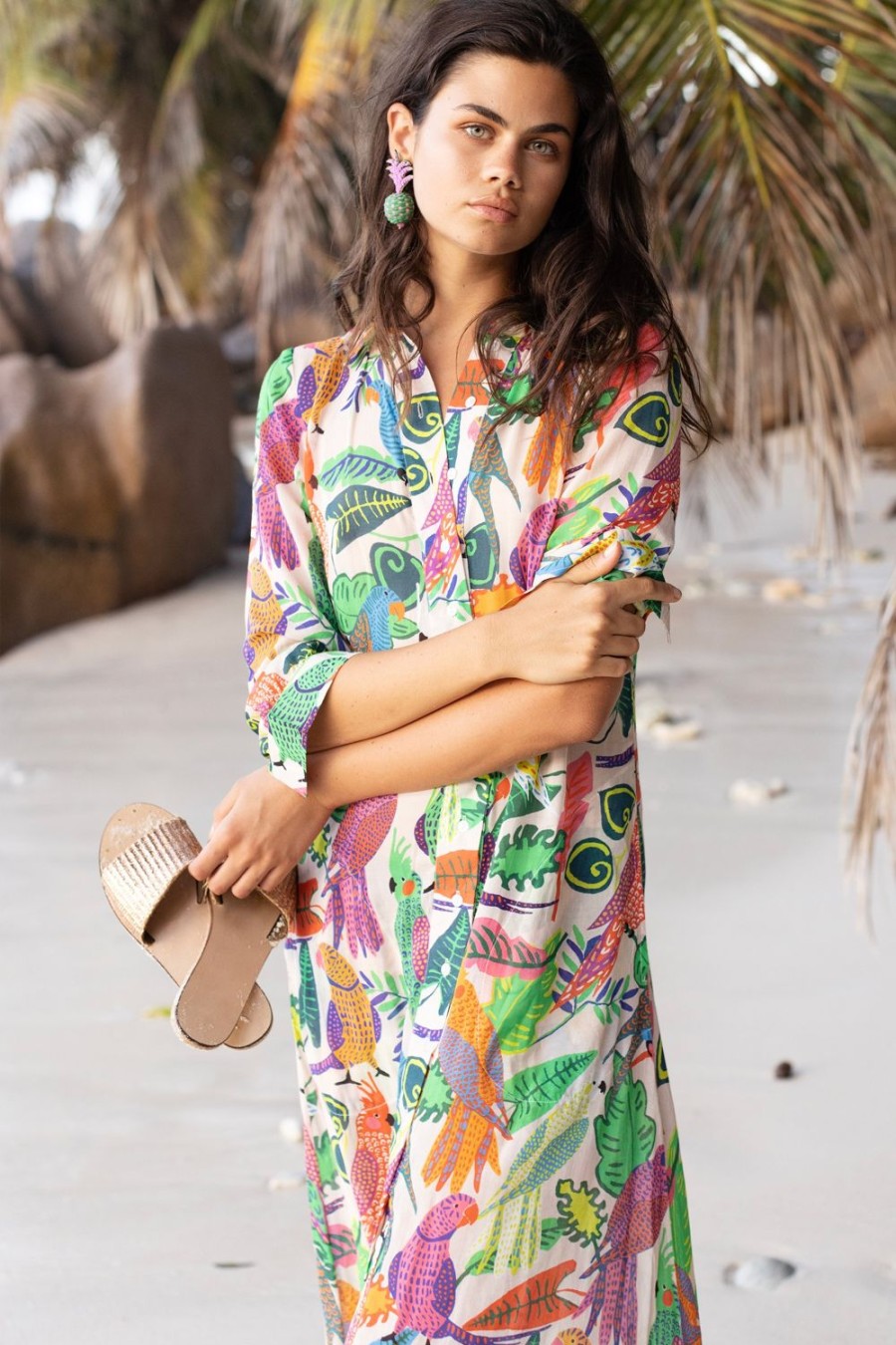 Clothing Oliphant | Shirt Dress Midi- Polly Green