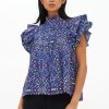 Clothing Oliphant | Pintuck Ruffle Top- Shibori Indigo