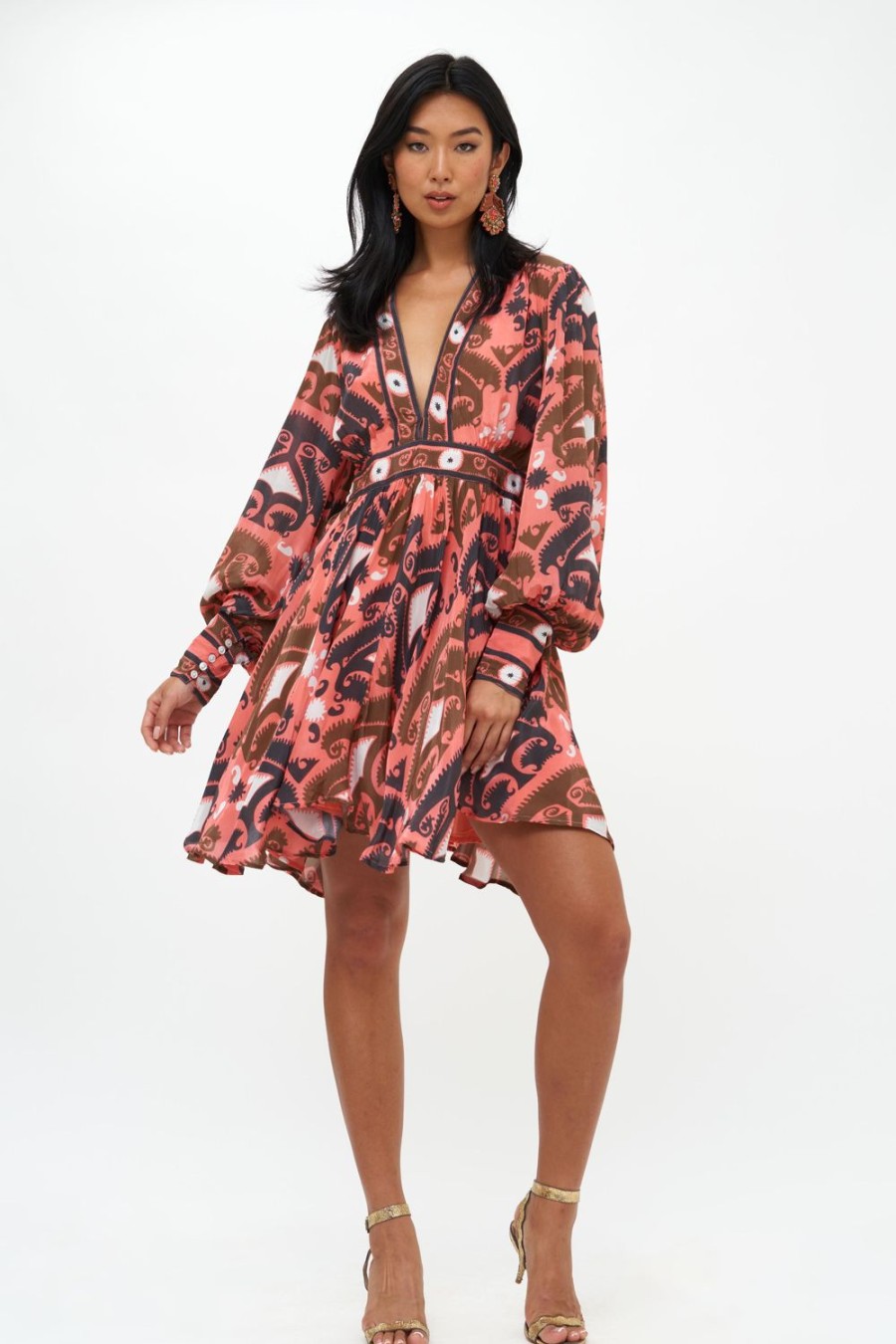 Clothing Oliphant | V-Neck Mini Dress- Uzbek Brick