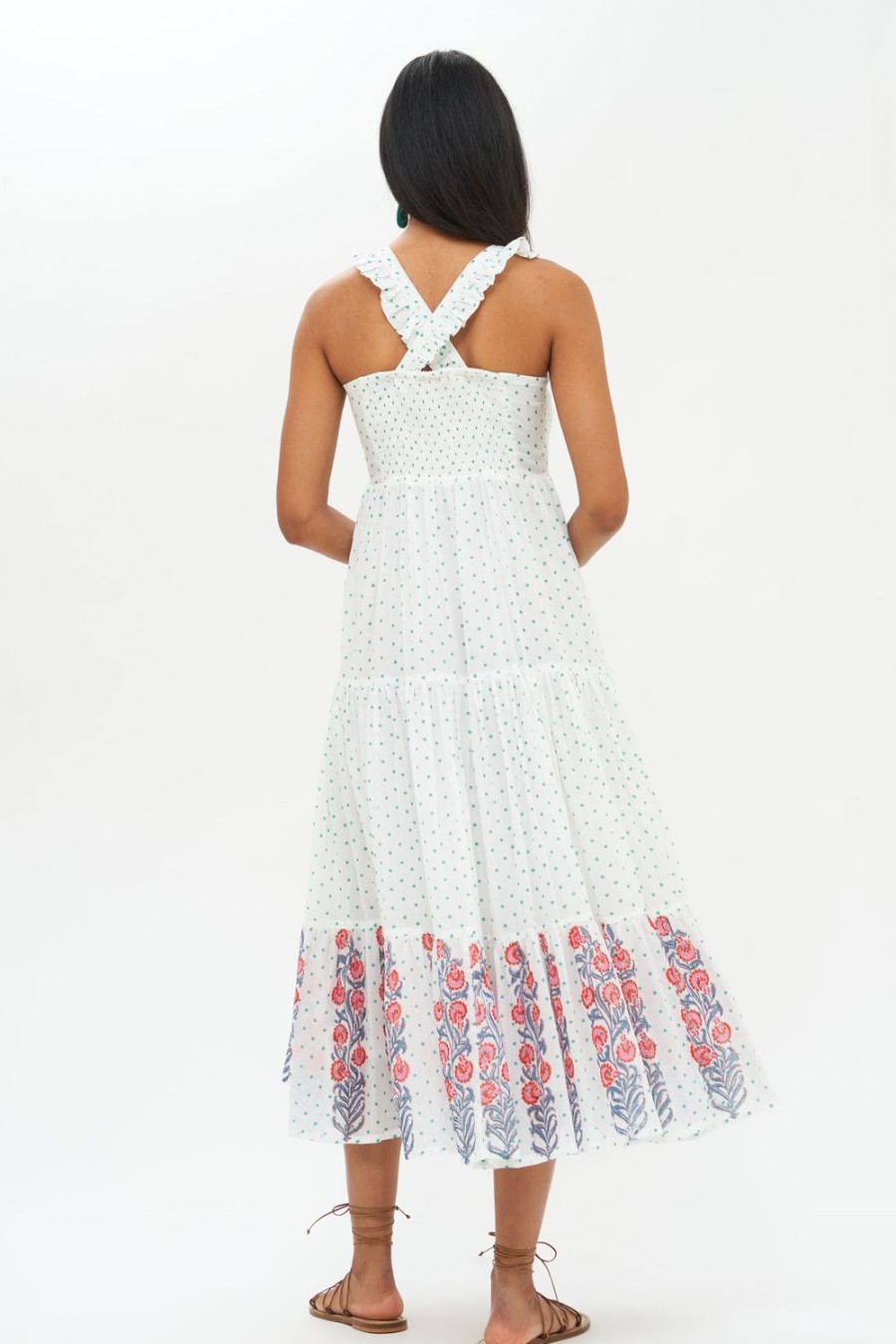 Clothing Oliphant | Ruffle Cross Back Midi- Kusama Green