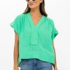 Clothing Oliphant | Roll Sleeve Top- Bahama Green