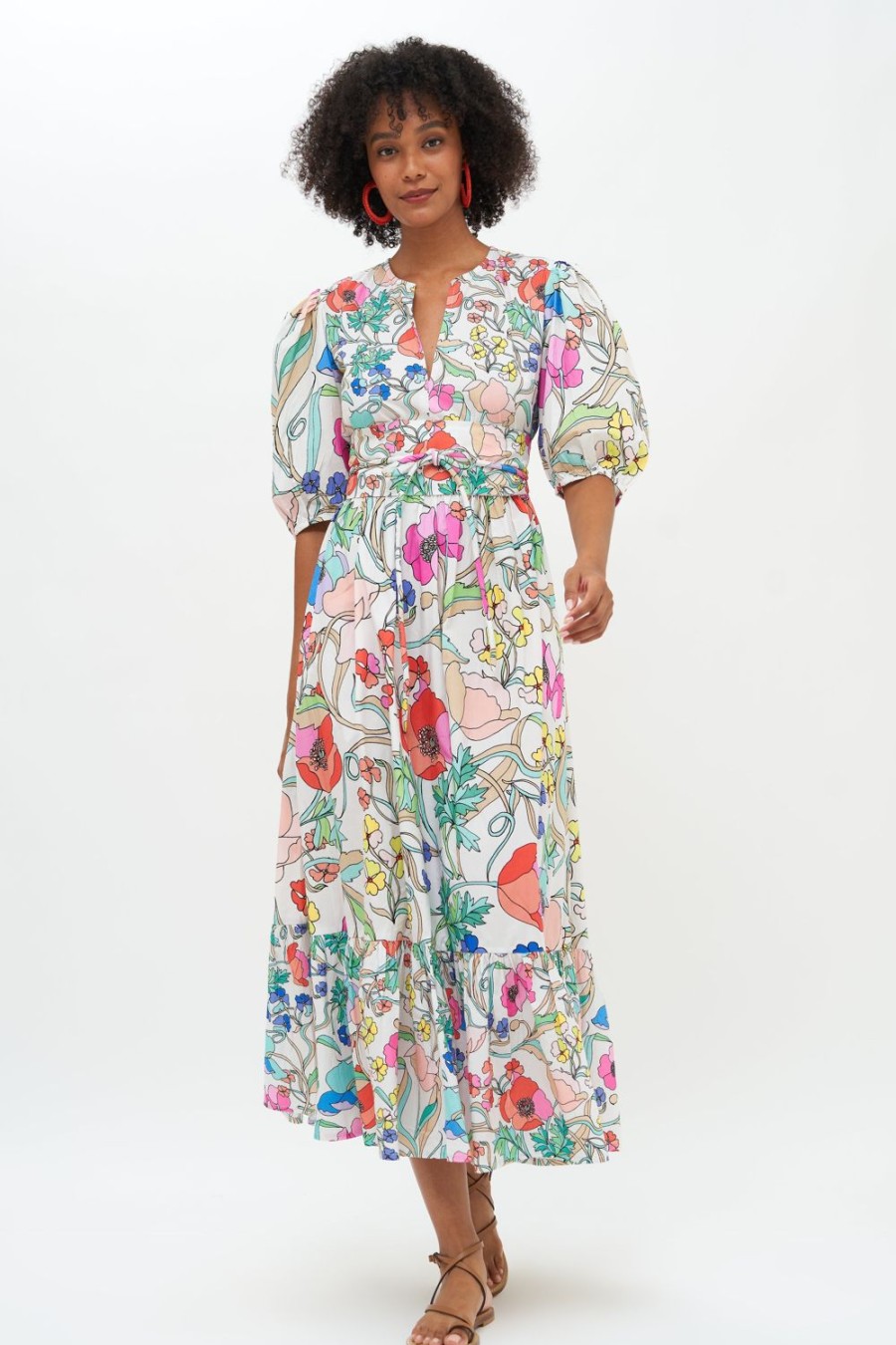 Clothing Oliphant | Puff Sleeve Maxi- Zinnia Multi