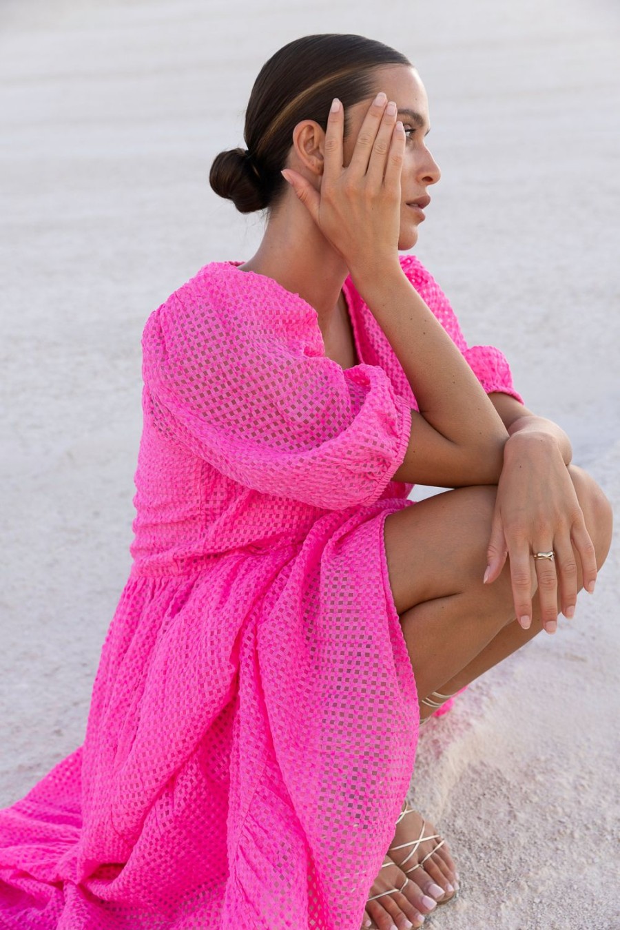 Clothing Oliphant | Puff Sleeve Maxi- Delray Pink