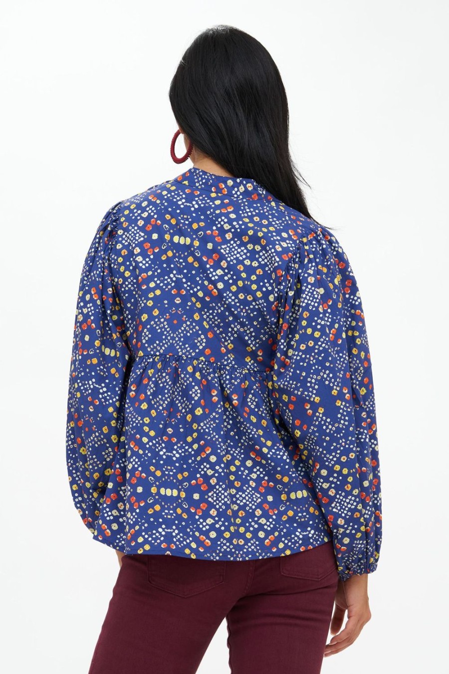 Clothing Oliphant | Mandarin Balloon Top- Shibori Indigo