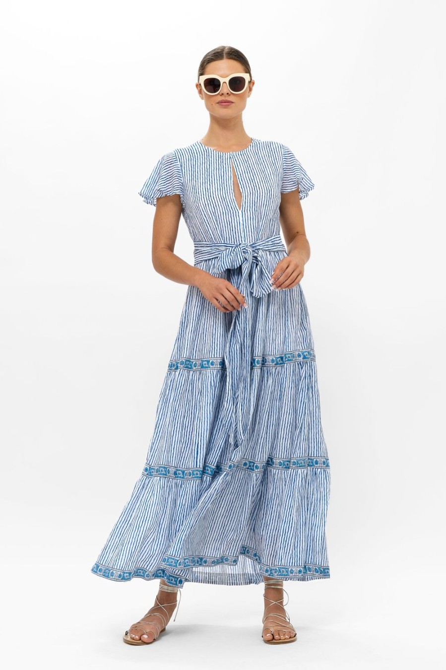 Clothing Oliphant | V-Neck Maxi- Sorrento Blue