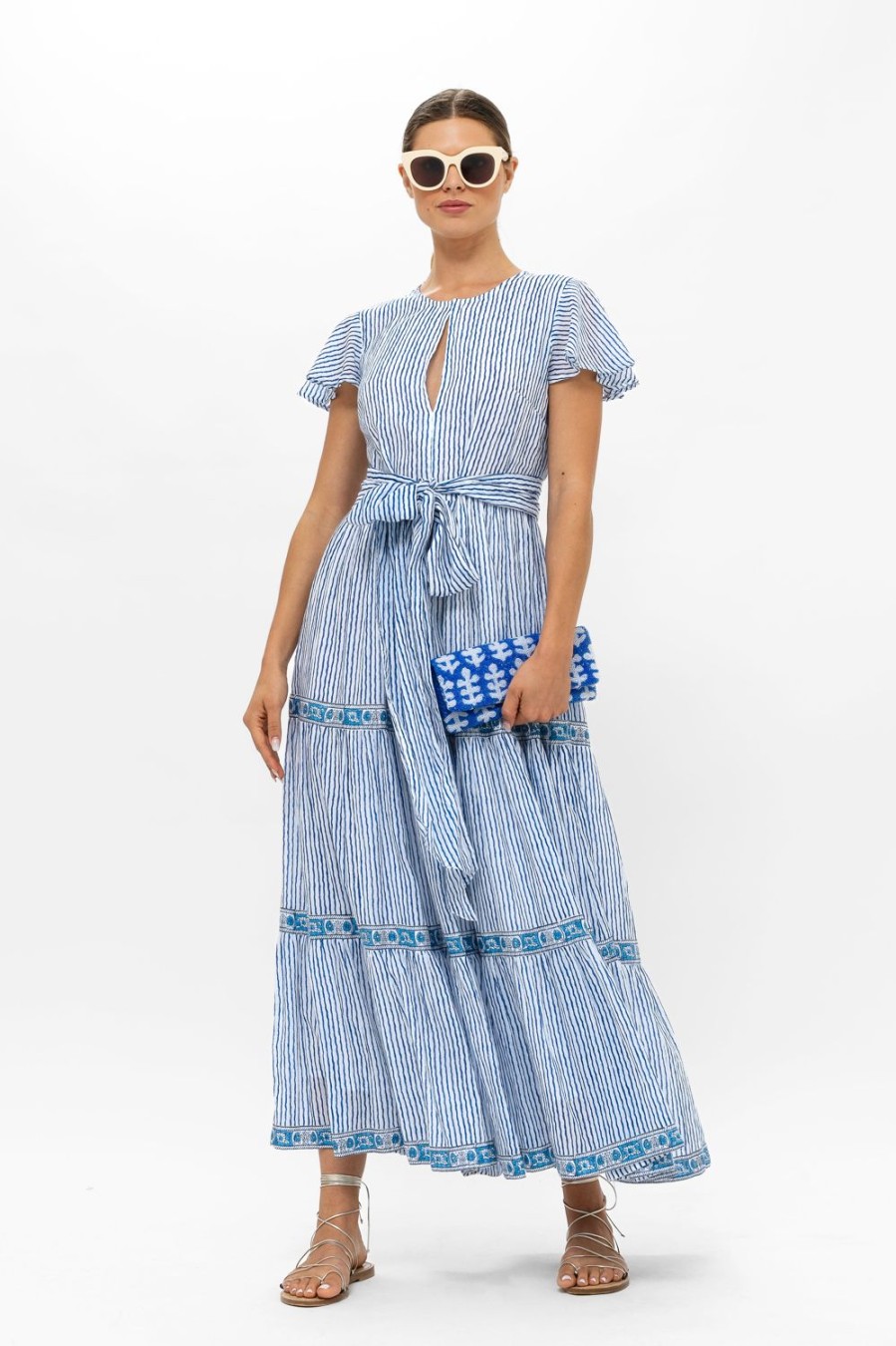 Clothing Oliphant | V-Neck Maxi- Sorrento Blue