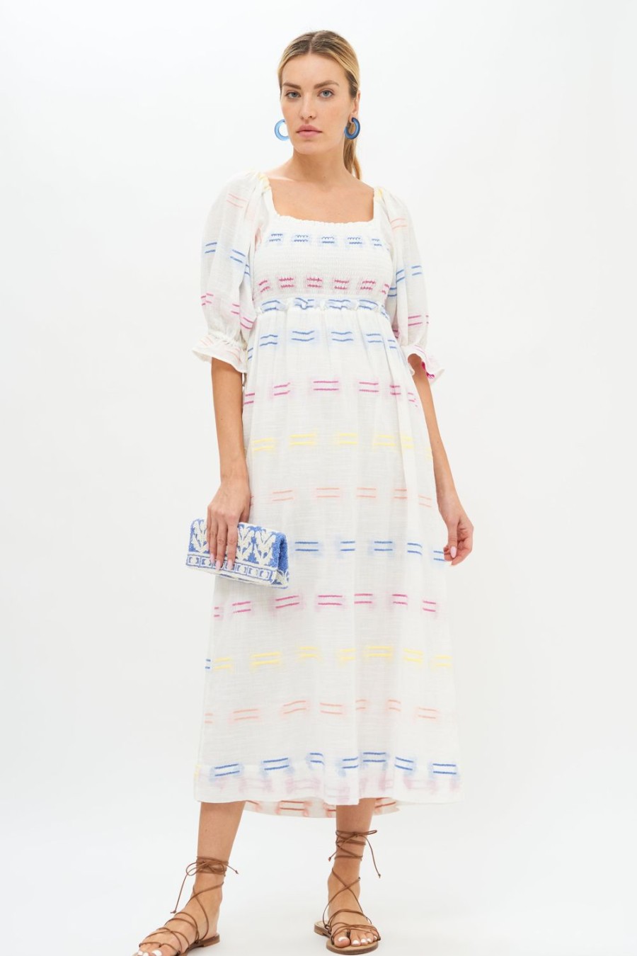 Clothing Oliphant | Smocked Straight Maxi- Santiago White