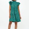 Clothing Oliphant | Pintuck Ruffle Mini Dress- Shibori Green