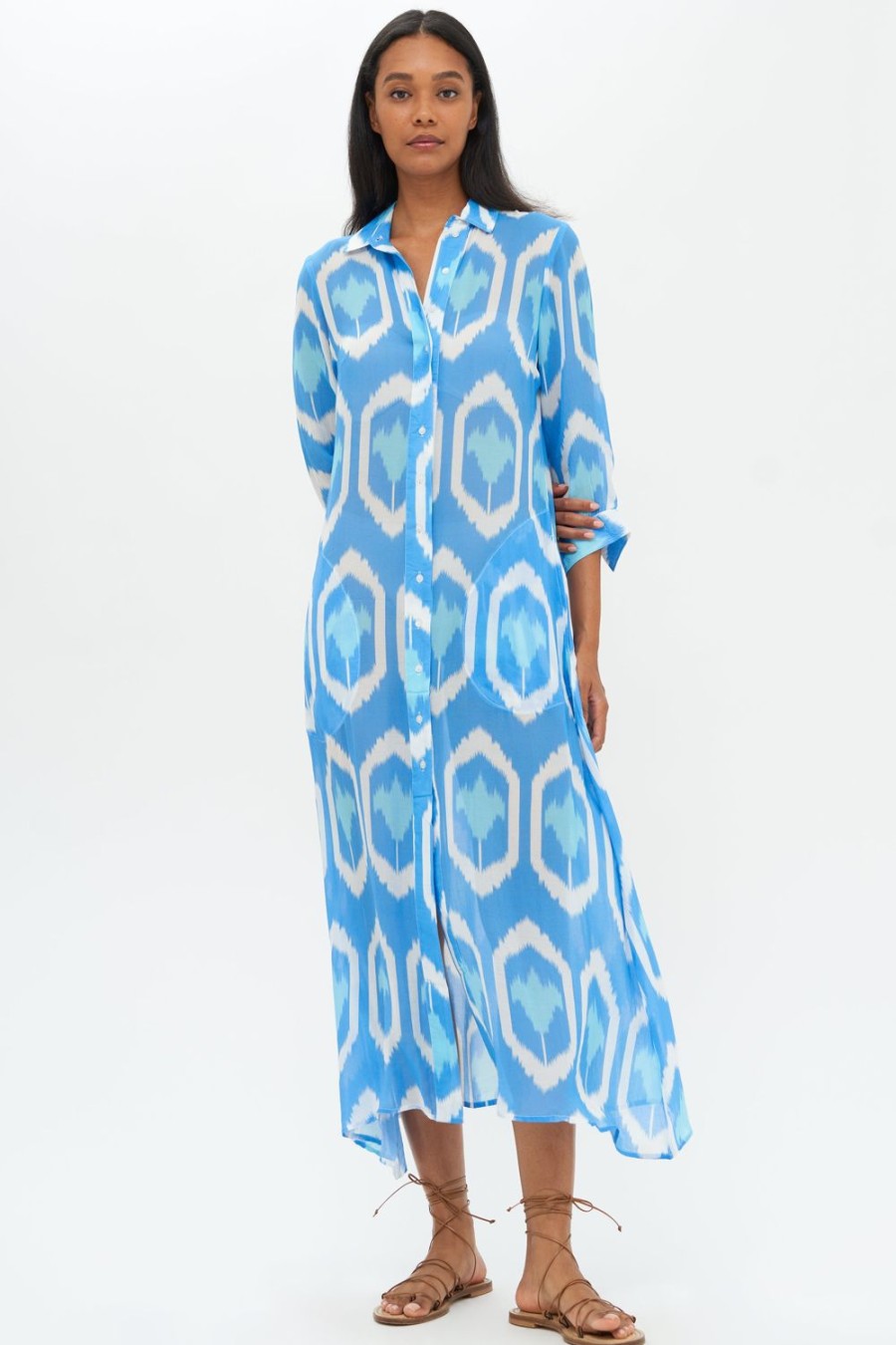 Clothing Oliphant | Shirt Dress Midi- Odisha Blue