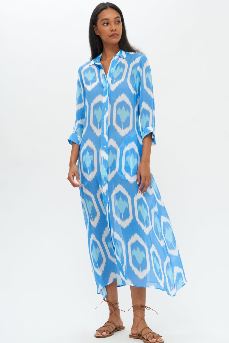 Clothing Oliphant | Shirt Dress Midi- Odisha Blue