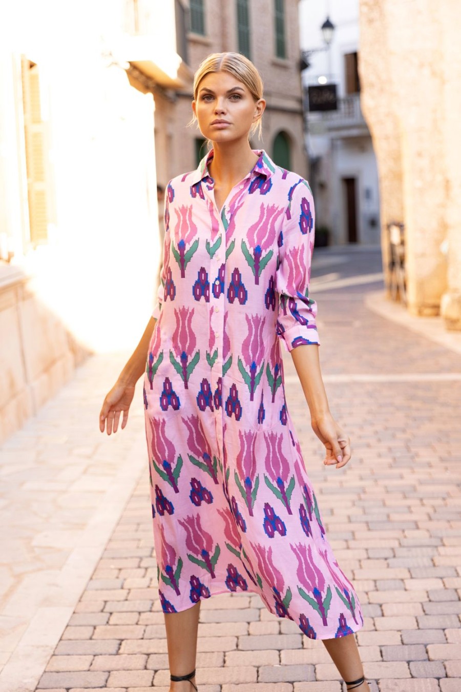 Clothing Oliphant | Shirt Dress Midi- Sumba Pink