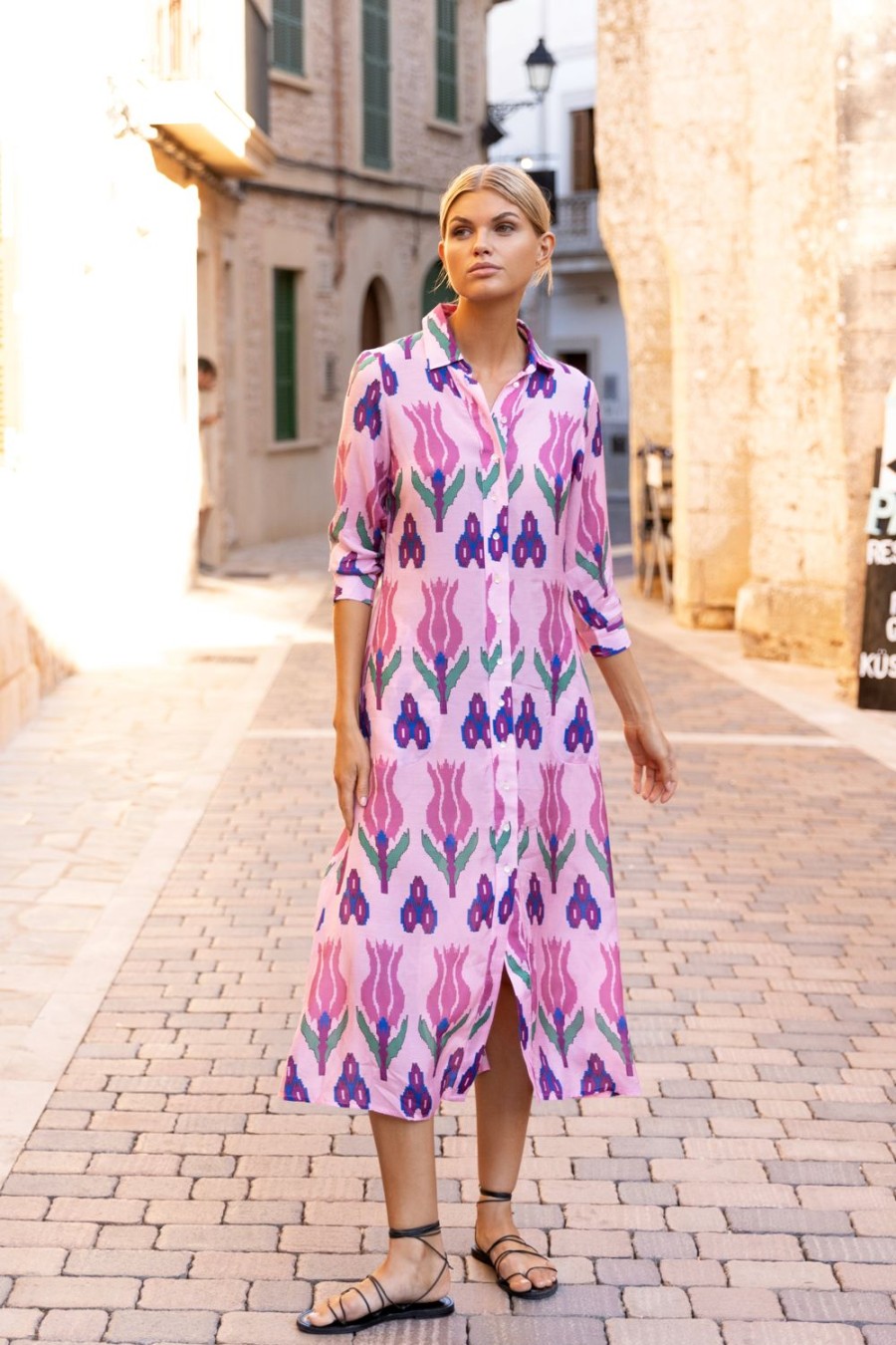 Clothing Oliphant | Shirt Dress Midi- Sumba Pink