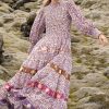 Clothing Oliphant | Smocked Maxi 3/4 Sleeve- Marchesa Wine