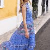 Clothing Oliphant | Sleeveless Smocked Maxi- Campania Blue