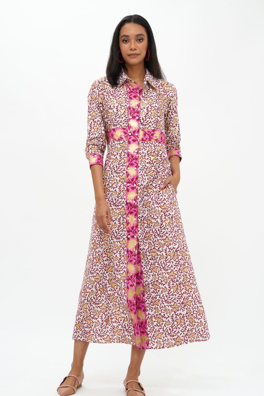 Clothing Oliphant | Shirt Dress Maxi- Marchesa Wine