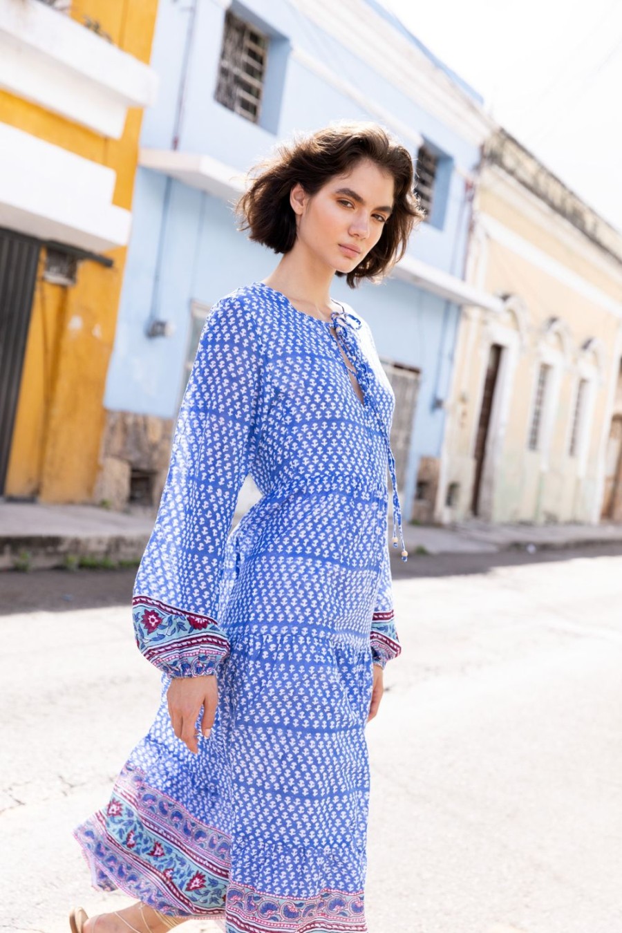 Clothing Oliphant | Long Sleeve Midi- Campania Blue