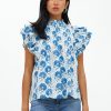 Clothing Oliphant | Pintuck Ruffle Top- Morrison Blue