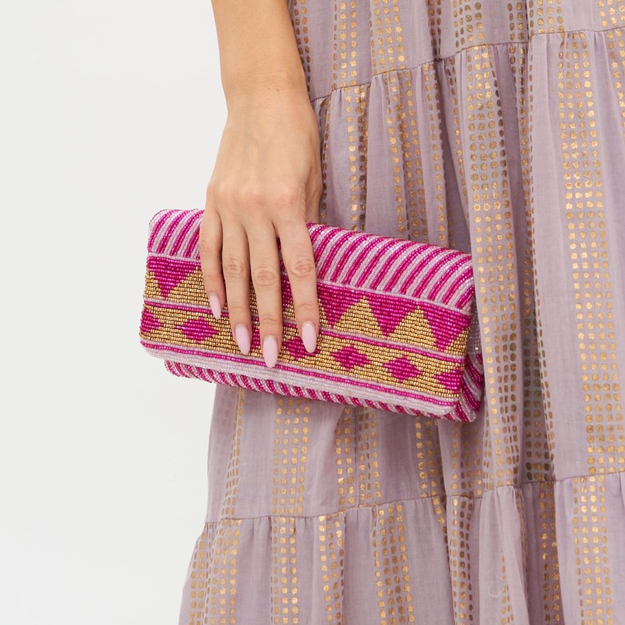 Accessories Oliphant | Beaded Clutch- Mezcal Pink Gold