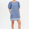 Clothing Oliphant | Puff Crew Neck- Gingham Navy