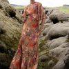 Clothing Oliphant | Flirty Mock Neck Maxi- Woodland Mocha