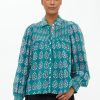 Clothing Oliphant | Smocked Button Down Blouse- Bodrum Green