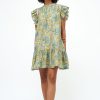 Clothing Oliphant | Short Sleeve Pintuck Flirty Dress- Ankara Blue