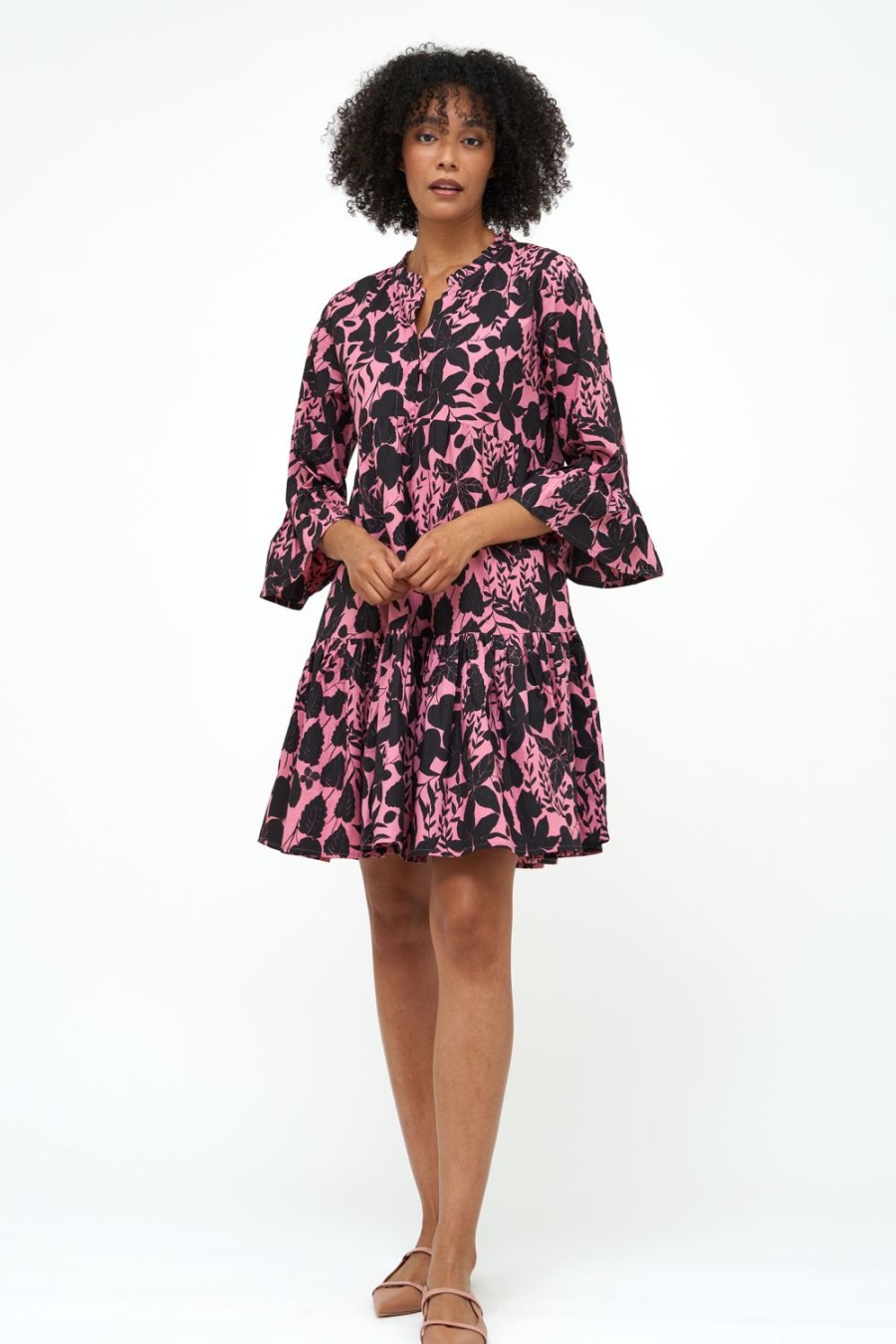 Clothing Oliphant | Bell Sleeve Tiered Mini- Willow Dusty Rose