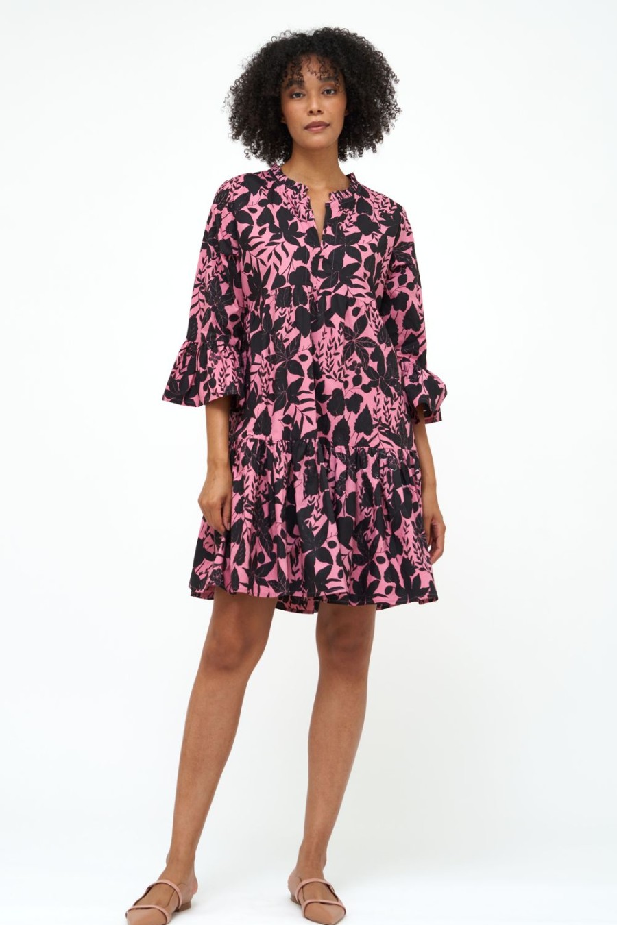 Clothing Oliphant | Bell Sleeve Tiered Mini- Willow Dusty Rose