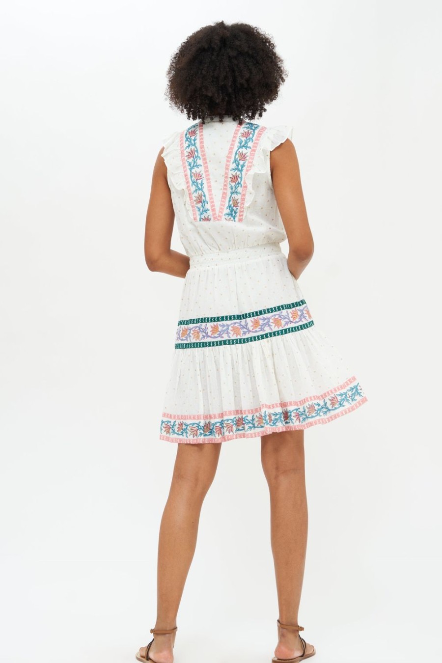 Clothing Oliphant | Sleeveless Smocked Waist Short- Jamali White Gold