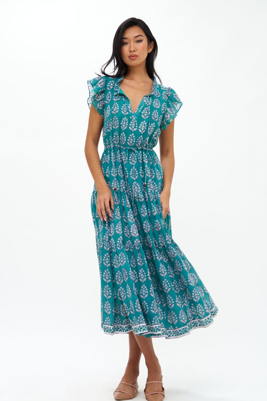 Clothing Oliphant | Cinched Flirty Midi- Bodrum Green