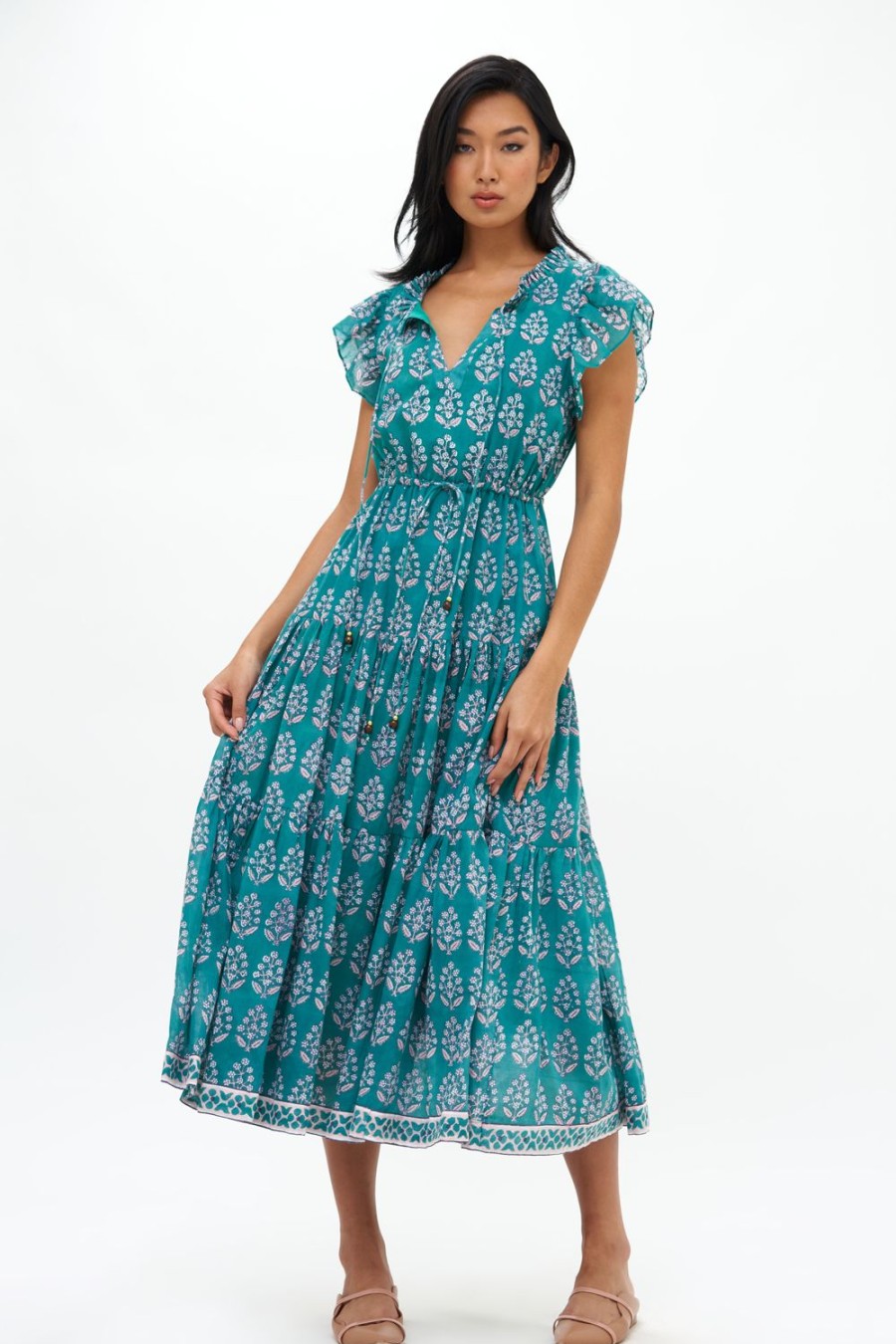 Clothing Oliphant | Cinched Flirty Midi- Bodrum Green