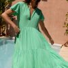 Clothing Oliphant | V-Neck Maxi- Bahama Green