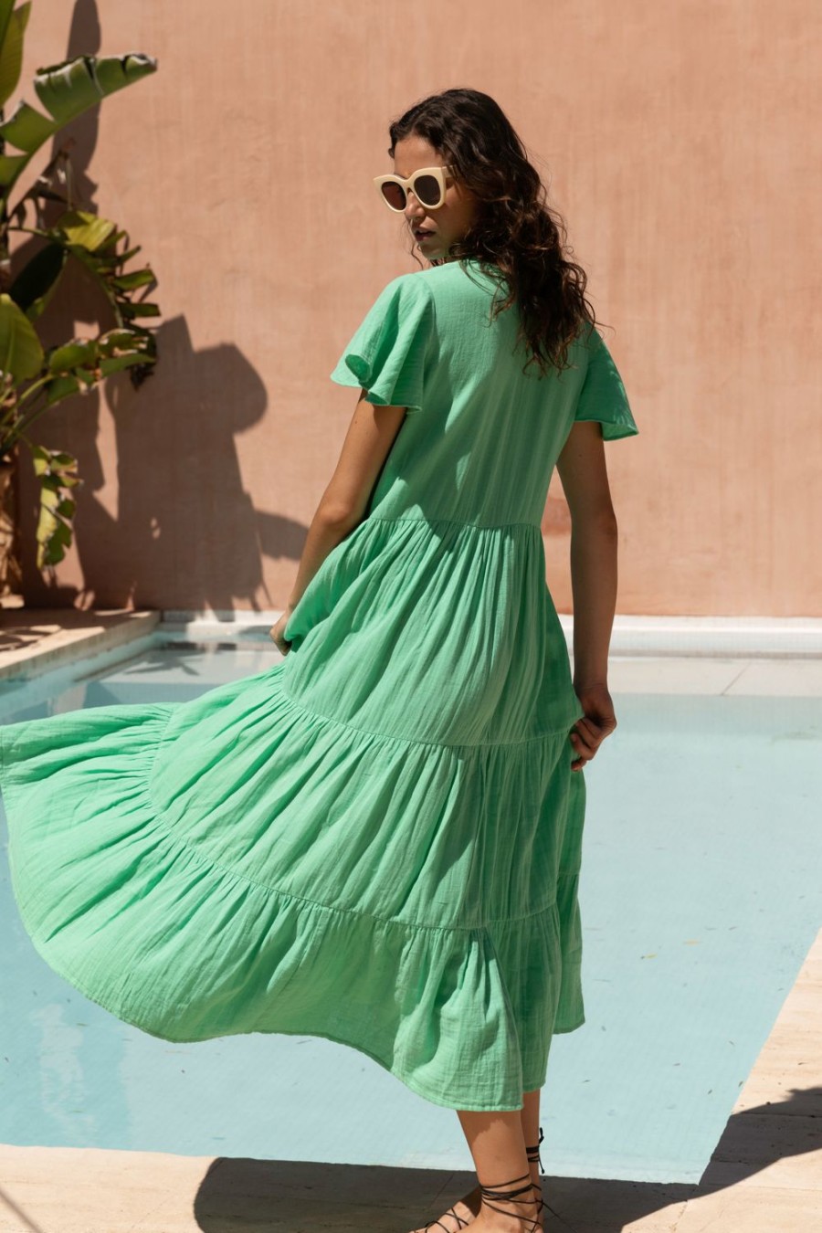 Clothing Oliphant | V-Neck Maxi- Bahama Green