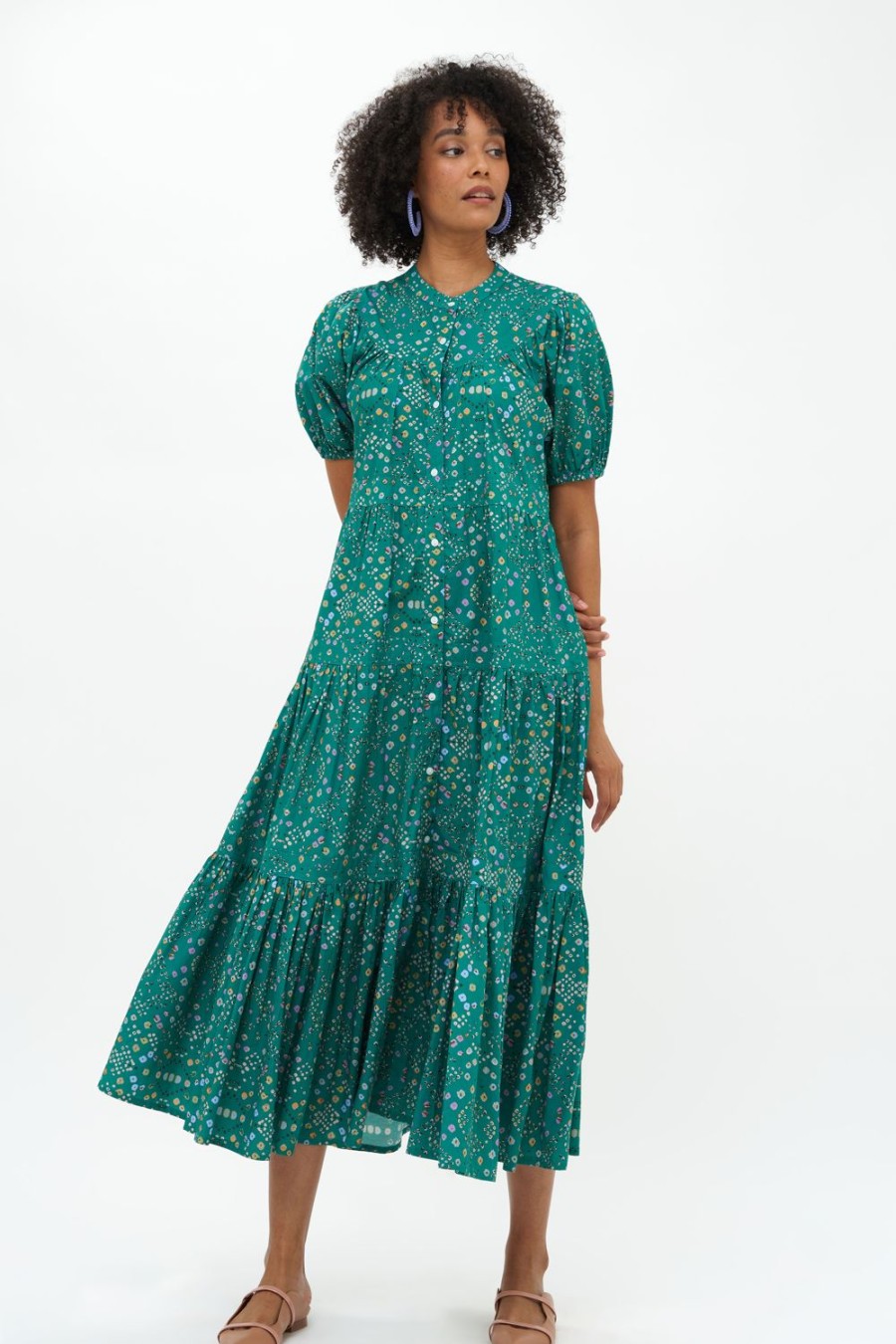 Clothing Oliphant | Scoop Tiered Midi- Shibori Green