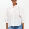 Clothing Oliphant | Ruffle Front Button Blouse- Dipsy White