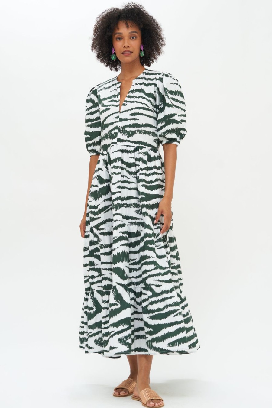 Clothing Oliphant | Puff Sleeve Maxi- Singita Green