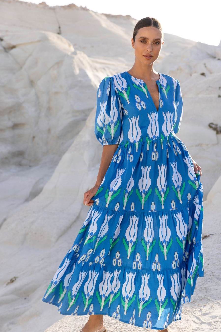 Clothing Oliphant | Puff Sleeve Maxi- Sumba Blue