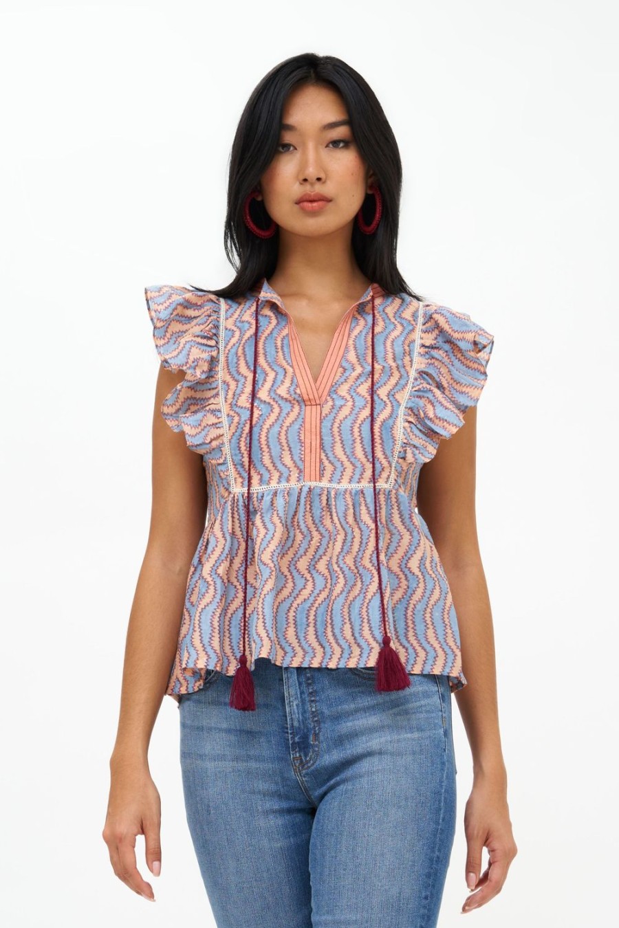 Clothing Oliphant | Flirty Tie Top- Sierra Blue