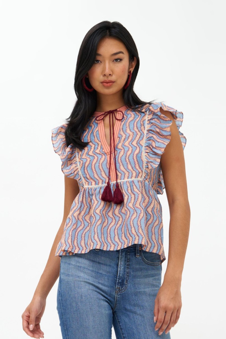 Clothing Oliphant | Flirty Tie Top- Sierra Blue