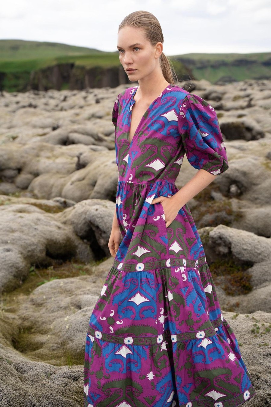 Clothing Oliphant | Puff Sleeve Maxi- Uzbek Magenta