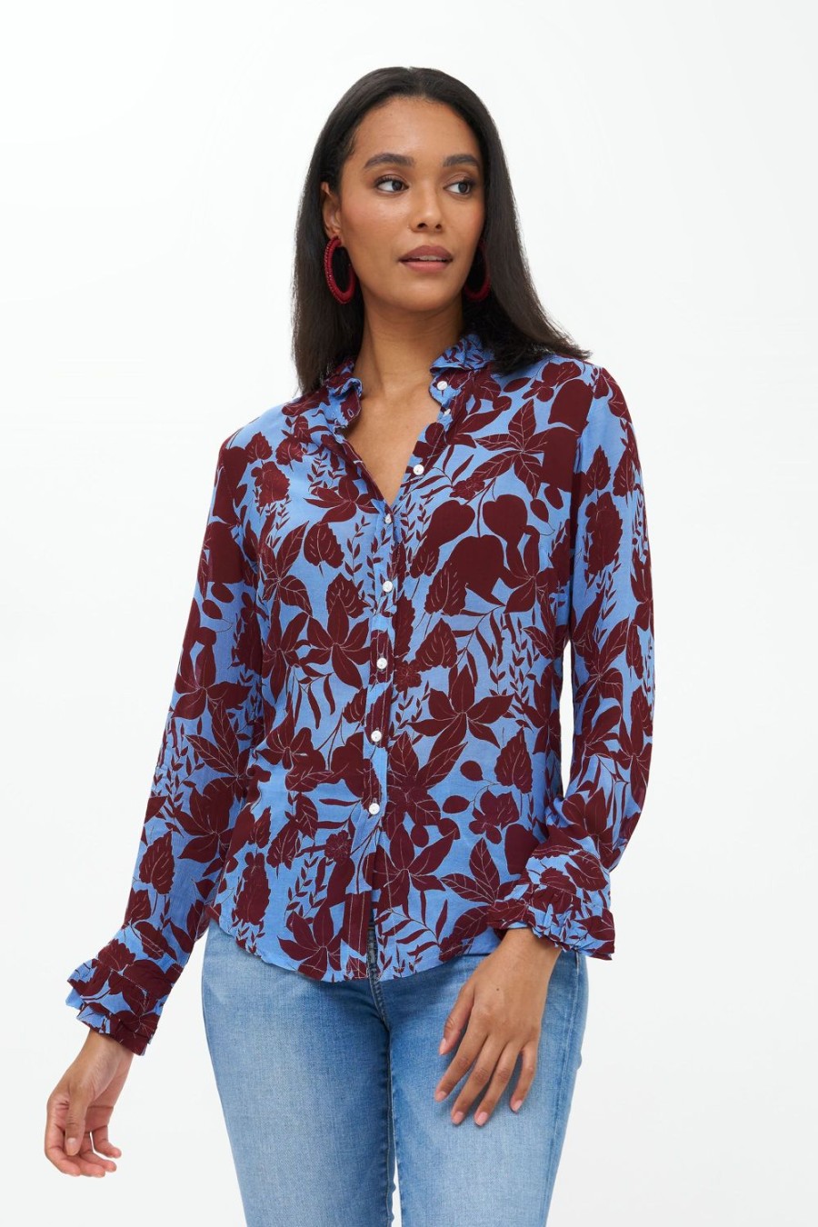 Clothing Oliphant | Ruffle Collar Blouse- Willow Rhubarb