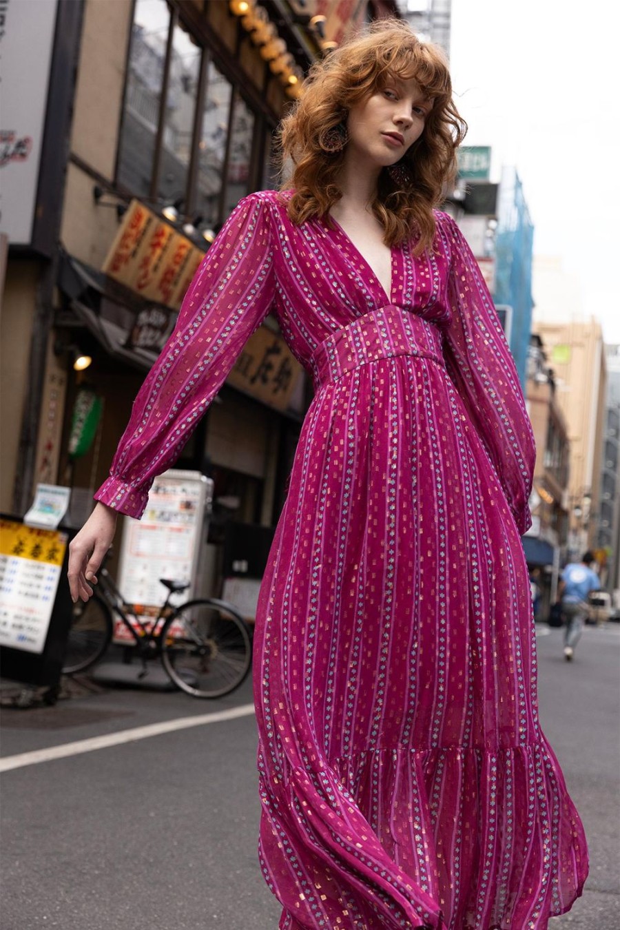 Clothing Oliphant | Tie Back Maxi- Melrose Magenta