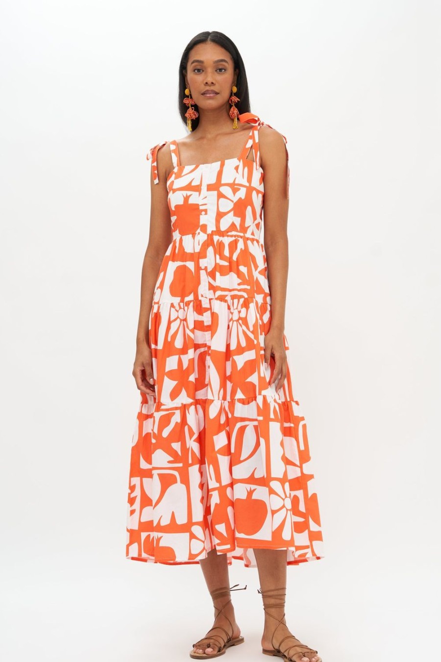 Clothing Oliphant | Tie Strap Button Midi- Twiggy Orange